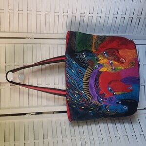 Lauren Burch horse lover multicolor canvas tote bag